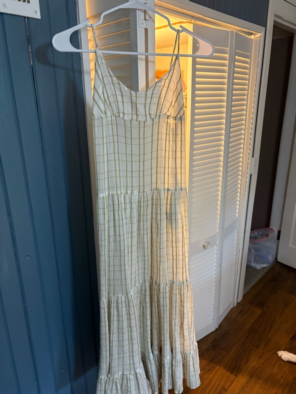 Free People Cream Plaid Tiered Maxi Dress